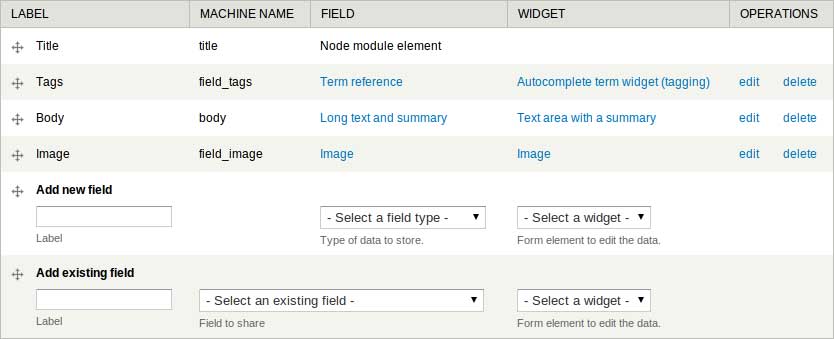 Manage fields