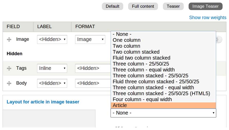 Select display suite layout